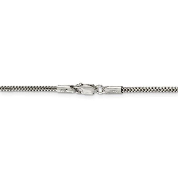 2mm, Sterling Silver Fancy Round Box Chain Necklace, 18 Inch